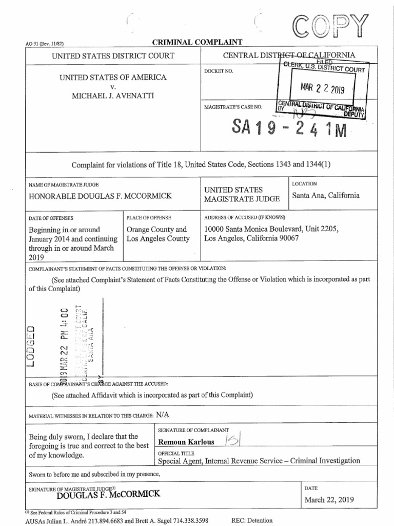 Michael Avenatti Complaint California | PDF