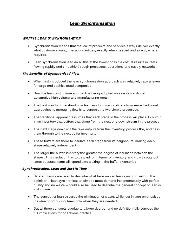 Understanding Lean Synchronisation Concepts | PDF | Lean Manufacturing ...