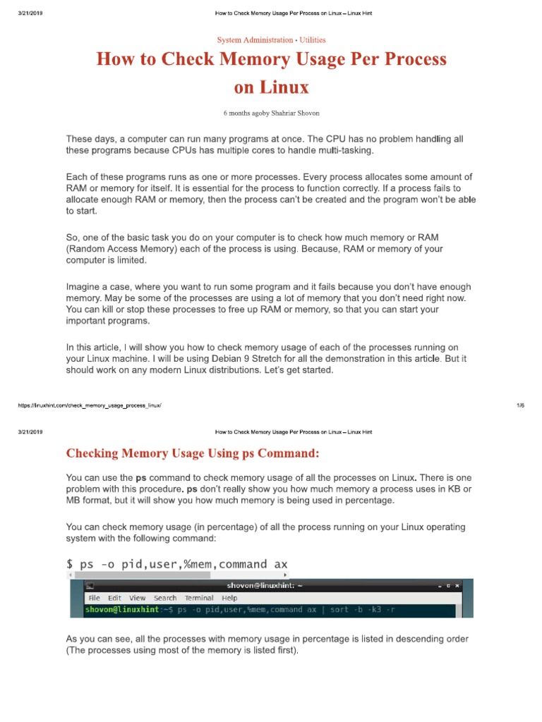 How To Check Memory Usage Per Process On LINUX | PDF