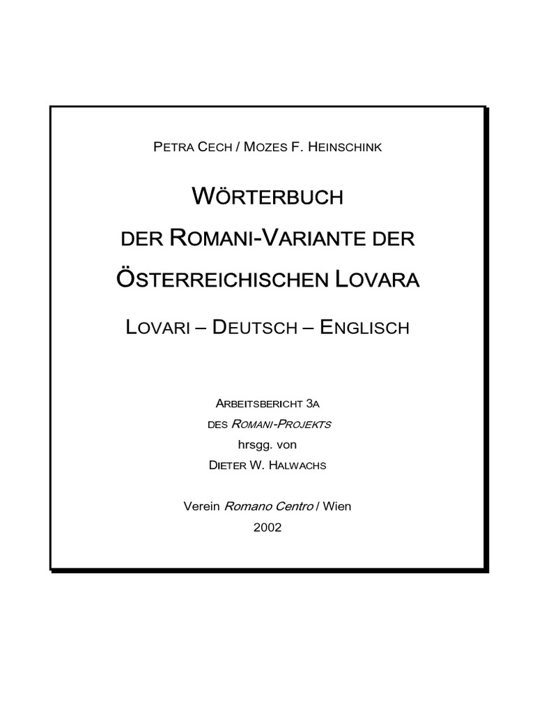 W Rterbuch Der Romani Variante Der Sterreichischen Lovara Lovari Deutsch Englisch Pdf
