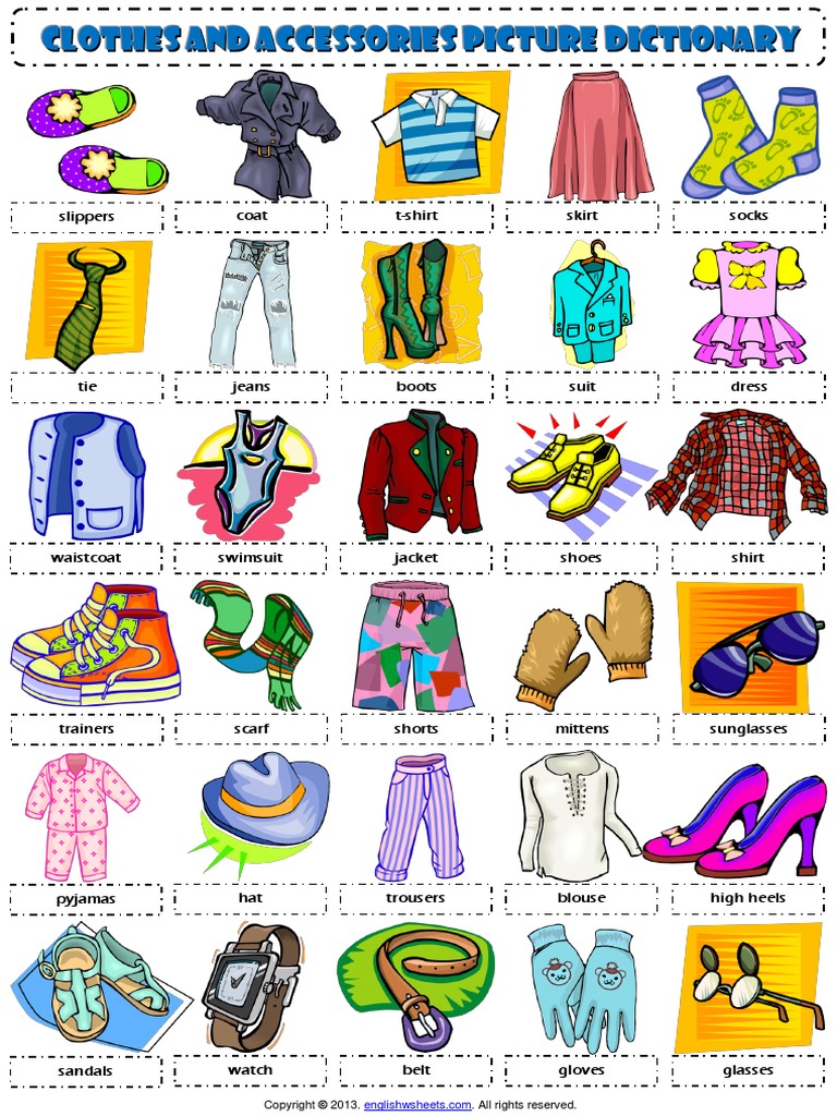 Clothes and Accessories Esl Vocabulary Picture Dictionary Worksheet For ...