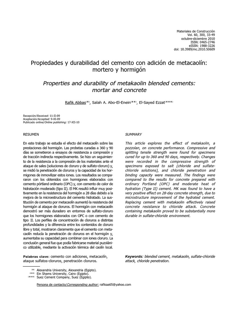 Metacaolin | PDF | Hormigón | Cemento