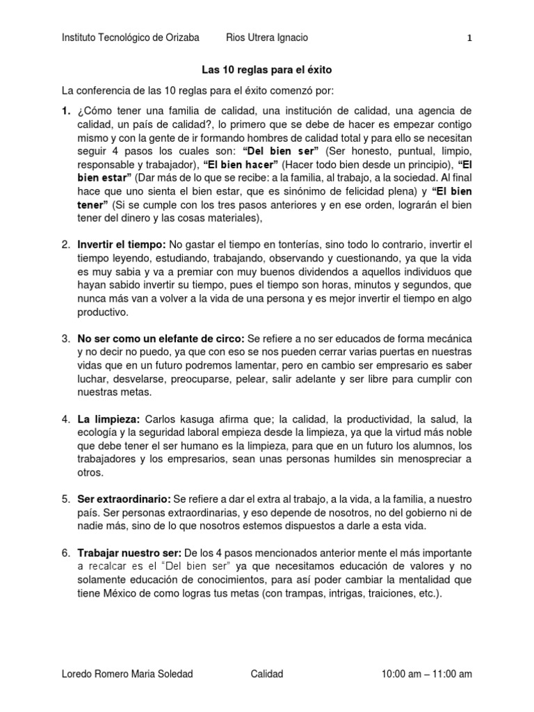 10 Reglas para el Éxito Personal | PDF | Relaciones personales, crianza ...
