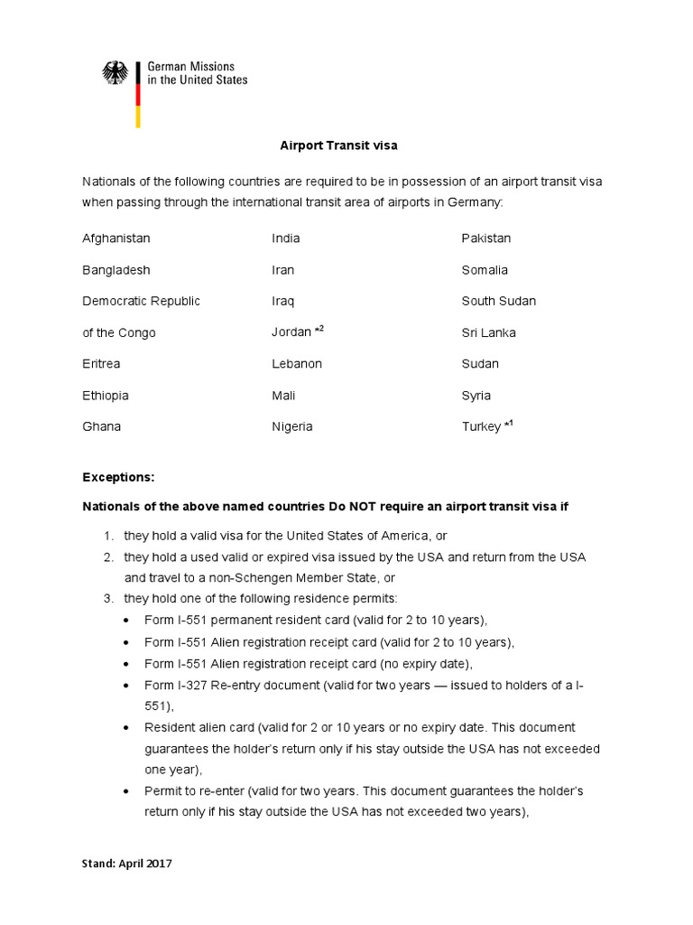 Requirements and Exceptions for Nationals Requiring Airport Transit