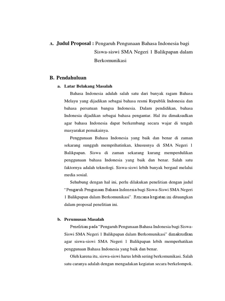 Proposal Penelitian Bahasa Indonesia Siswa | PDF | Kajian Bahasa Asing