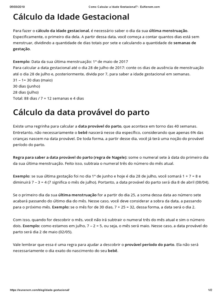 Como Calcular A Idade Gestacional | PDF | Gravidez | Parto