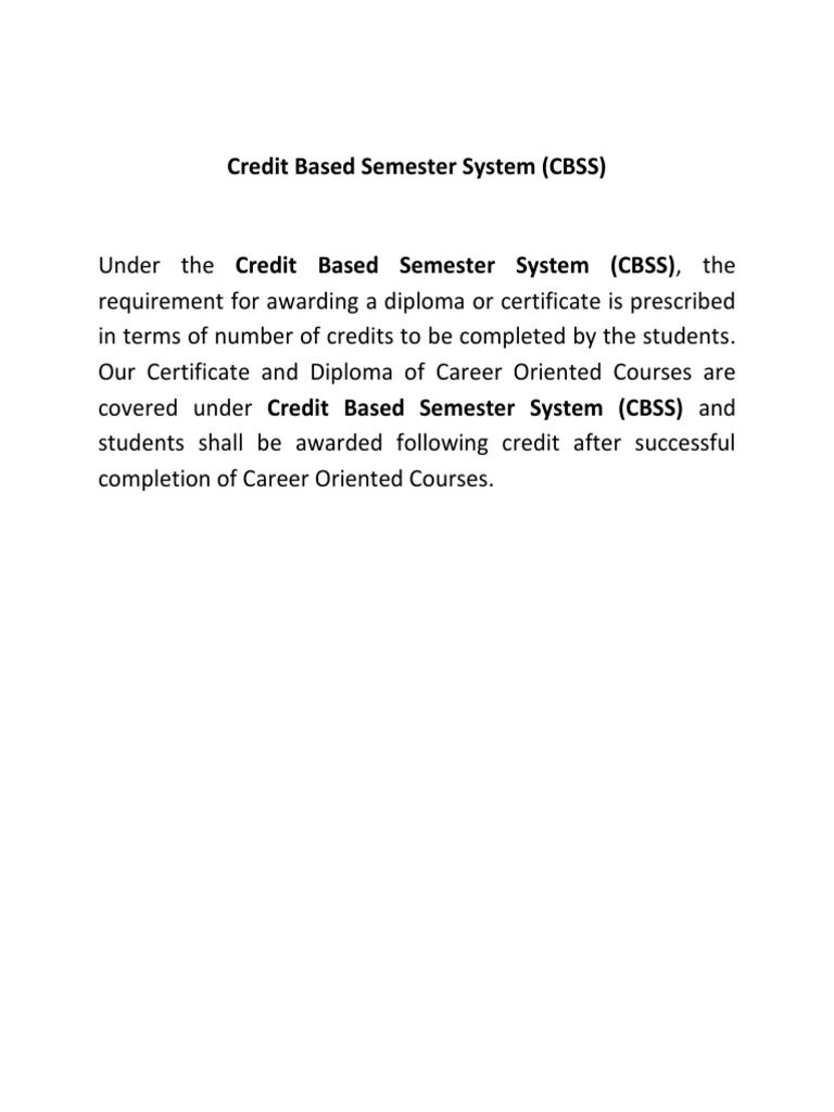 Credit Based Semester System (CBSS) | PDF | Career & Growth | Business