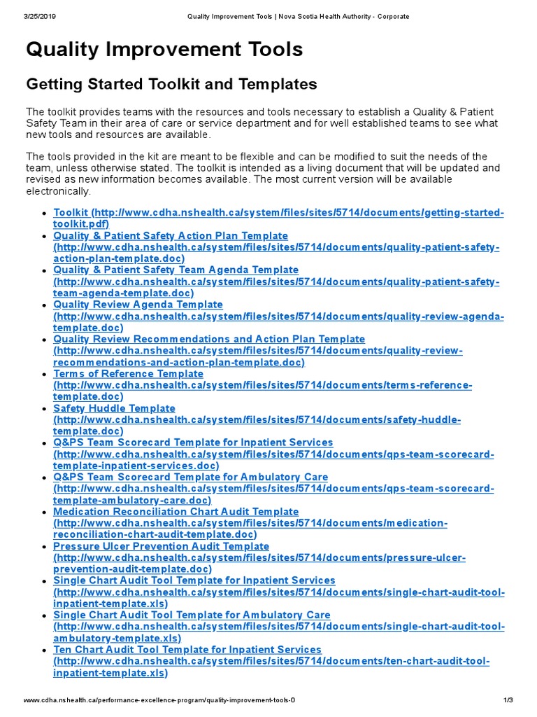 Quality Improvement Tools Nova Scotia Health Authority Corporate