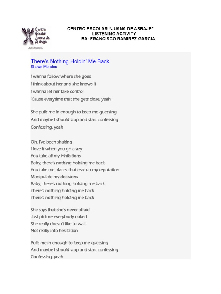 Shawn Mendes There s Nothing Holdin Me Back Paroles There's Nothing Holdin' Me Back Shawn Mendes | PDF