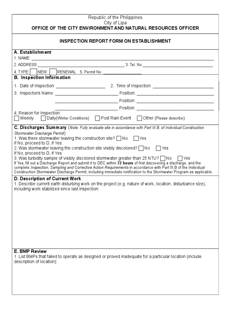 Office of The City Environment and Natural Resources Officer Inspection ...