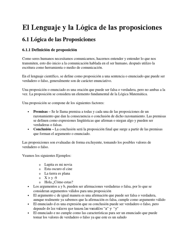 El Lenguaje y La Lógica de Las Proposiciones PDF Proposición