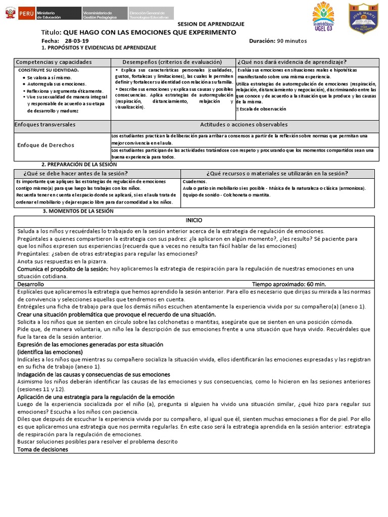 Regulamos Nuestras Emociones en Clase | PDF | Las emociones | Salón de ...