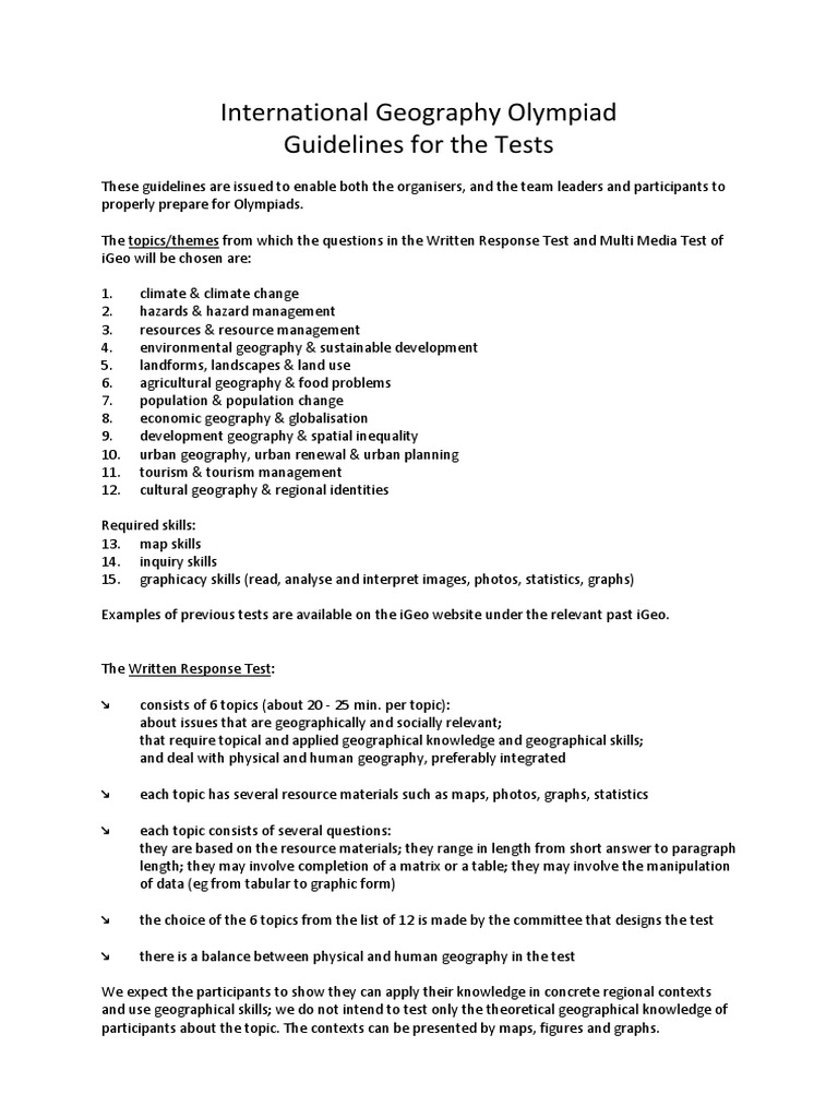 I Geo Guidelines For Tests | PDF | Geography | Field Research
