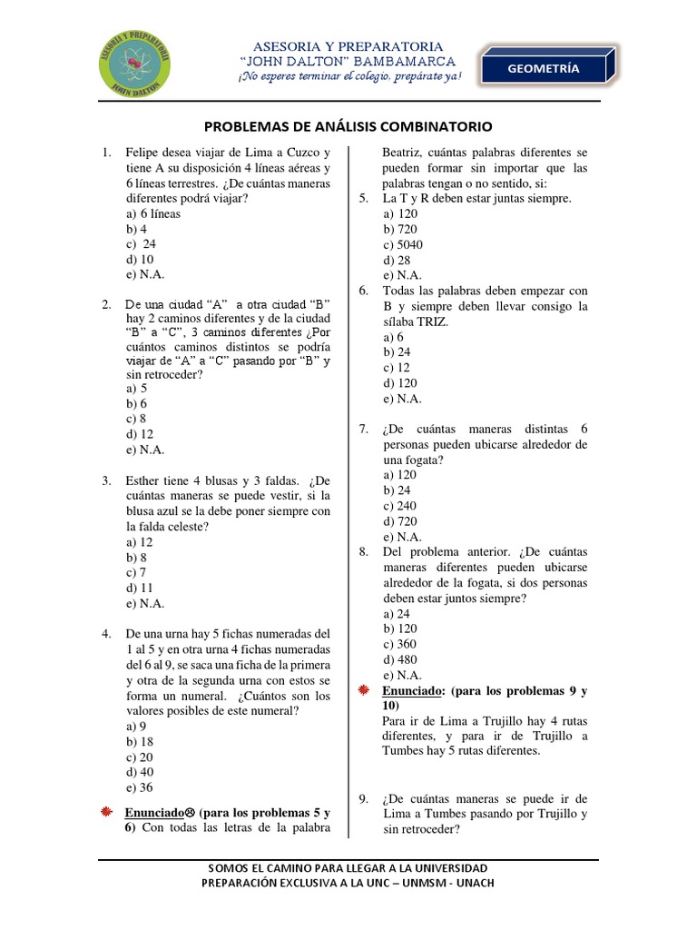 Problemas de Análisis Combinatorio | PDF | Deportes | Ocio