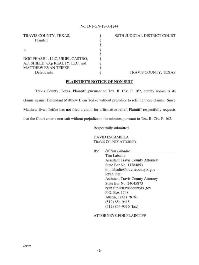 Notice of Nonsuit United States Federal Case Law Legal Disputes