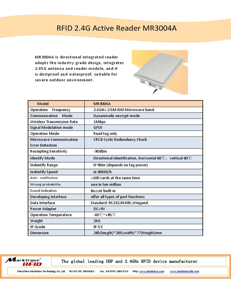 2.4G Directional RFID Reader MR3004A | PDF