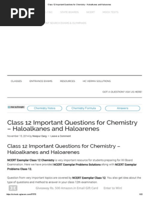 Cemistry 12 class important questions