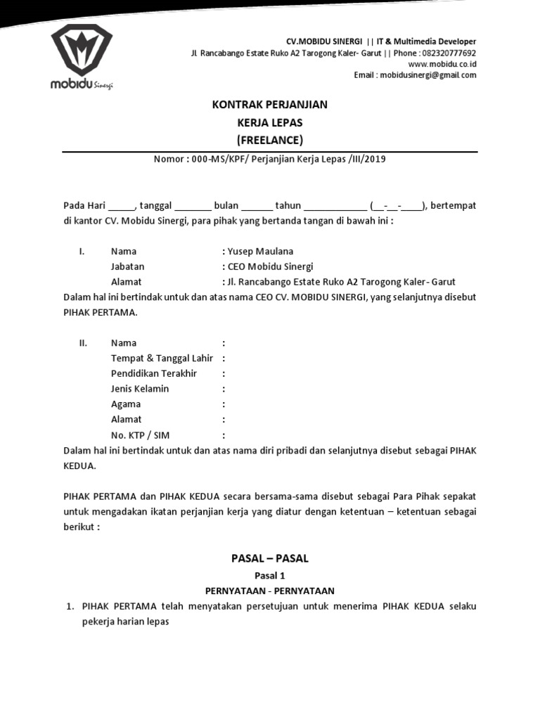 Kontrak Perjanjian Freelance Docx