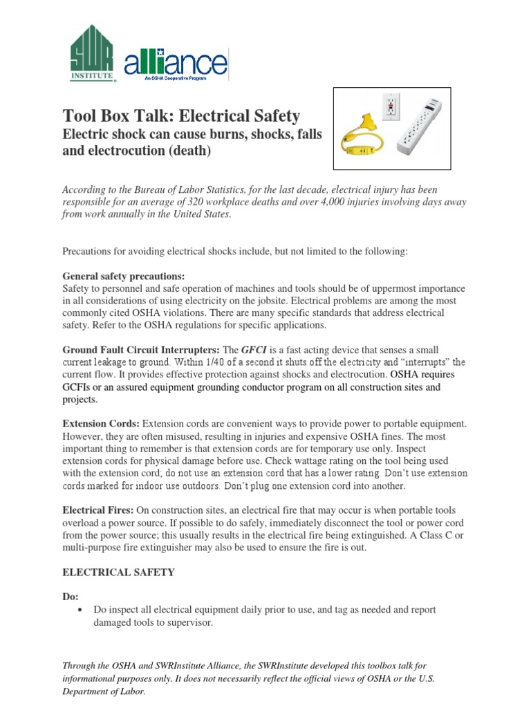 ToolBox Talk Electrical 22613 PDF Power Engineering Safety