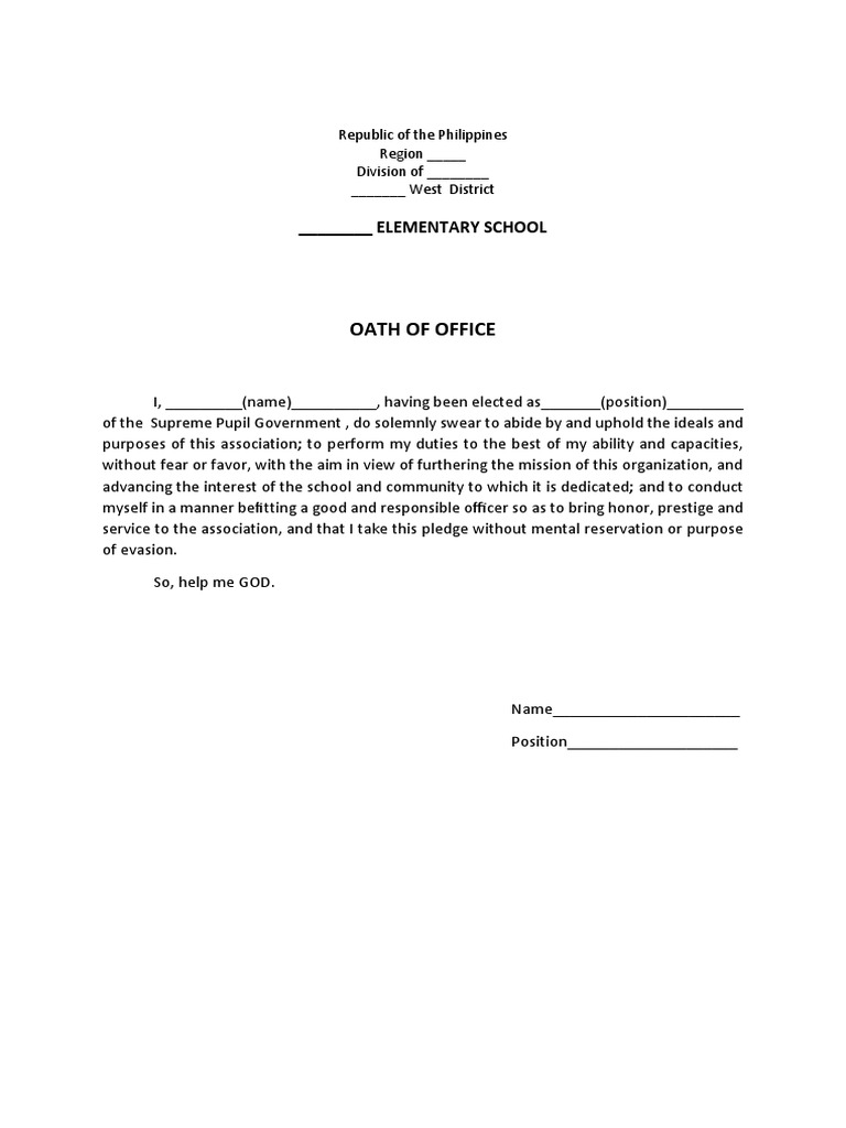 Oath of Office: - Elementary School | PDF