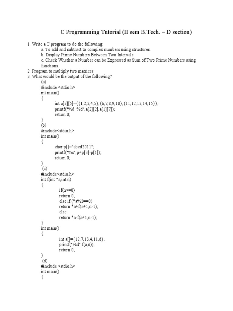 C Programming Exercises and Solutions | PDF | Computers