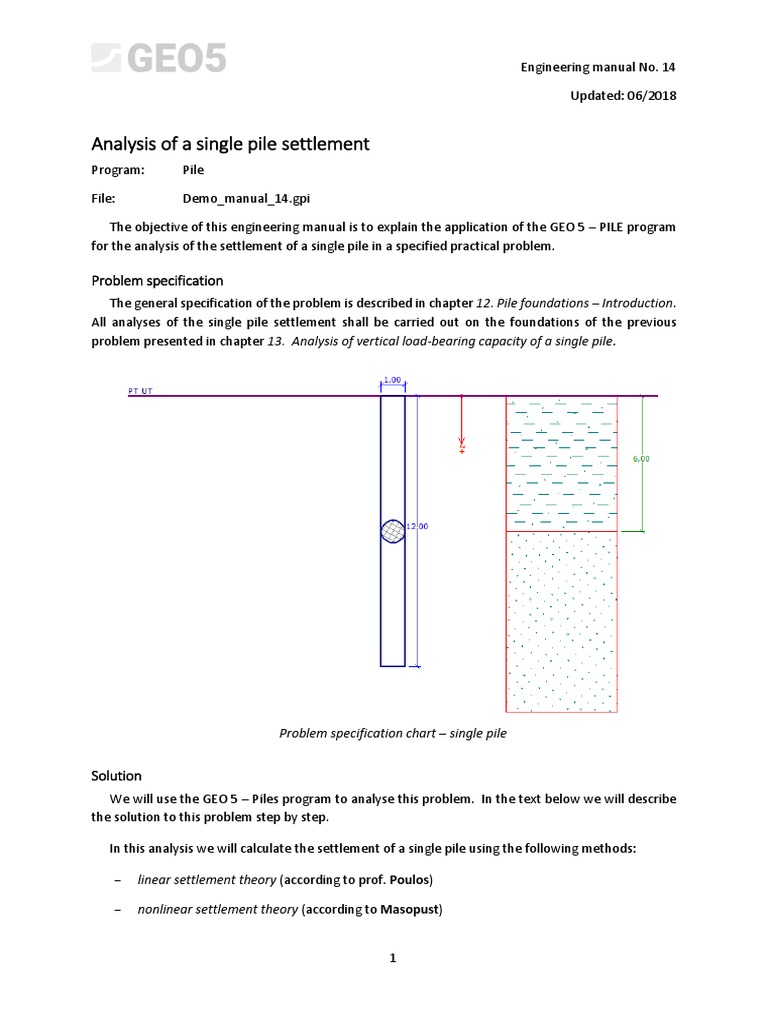 Analysis of Settlement for a Single Pile Foundation Using Linear and ...