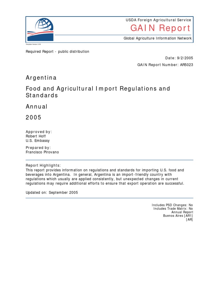 GAIN Report Argentina Food and Agricultural Import Regulations and