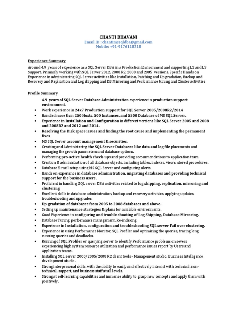 4.9 Years Chanti - Resume | PDF | Microsoft Sql Server | Databases