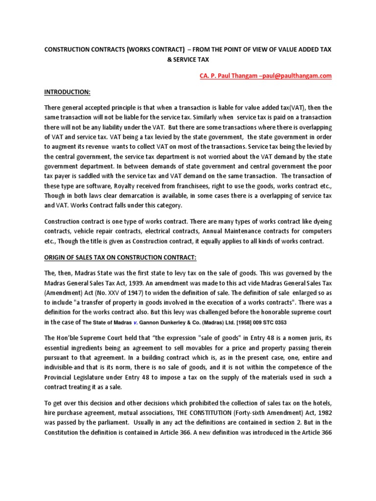 Construction Contracts Works Contract From The Point of View of Value ...
