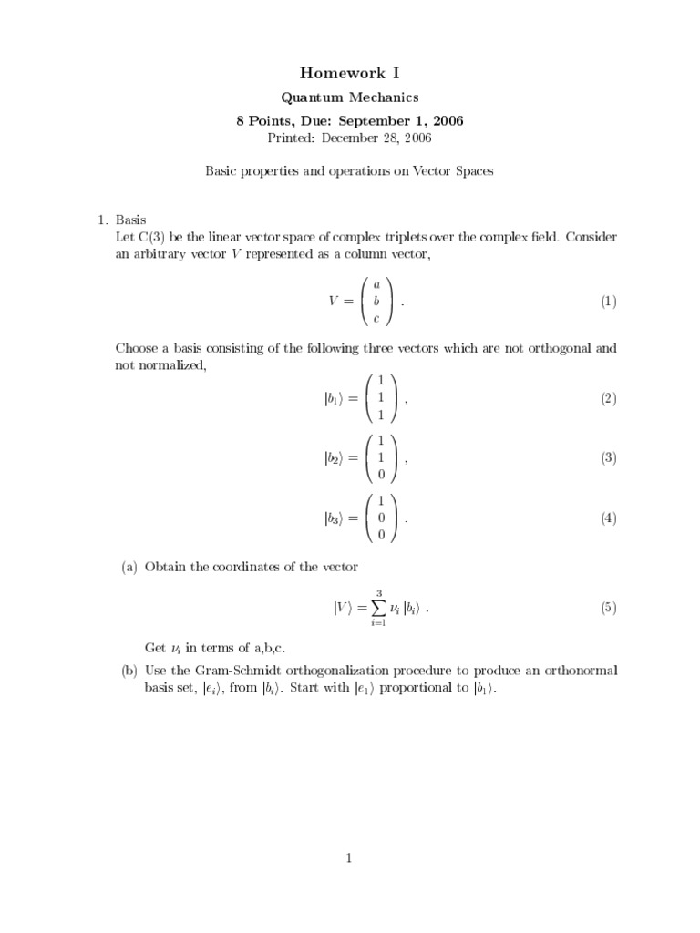 Quantum Mechanics: Vector Spaces Basics | PDF | Basis (Linear Algebra ...
