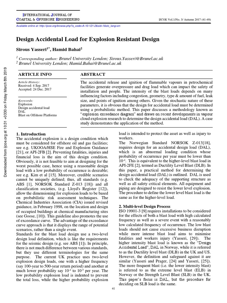 Design Accidental Load for Explosive Safety | PDF | Risk Assessment | Risk