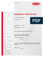 Warranty Certificate: Warranty Cover For 3 Years