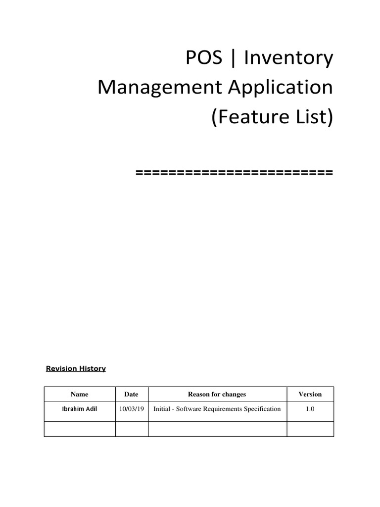 POS - Inventory Management Application (Feature List) : Revision ...