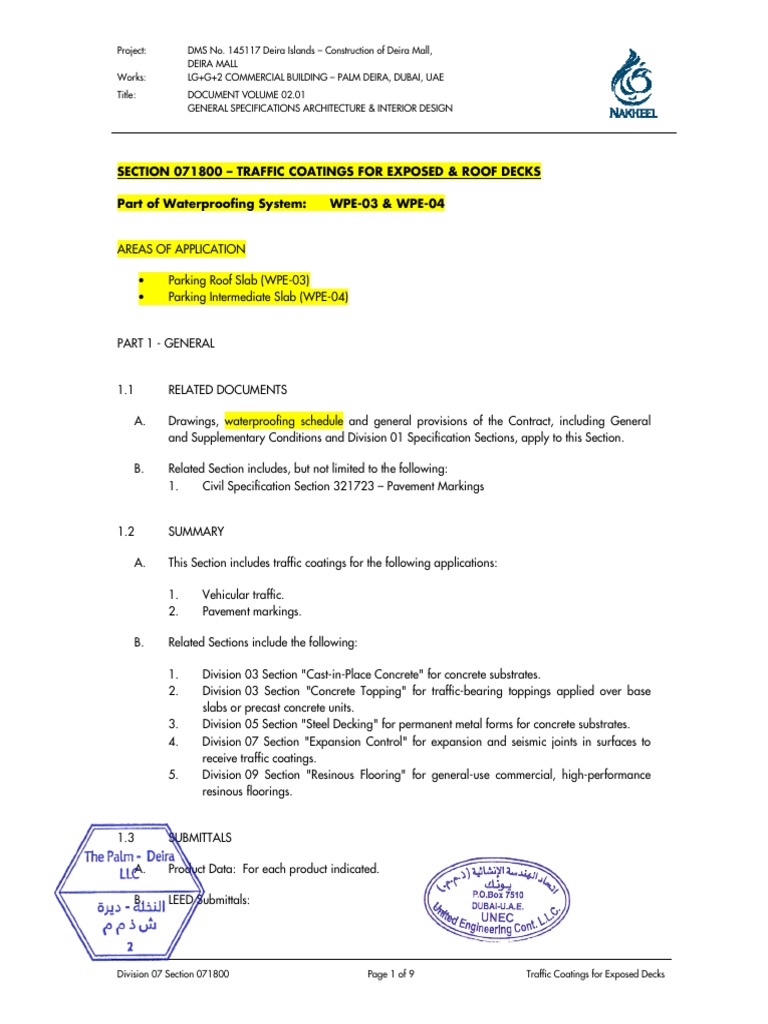 Traffic Coatings PDF Specification (Technical Standard) Concrete