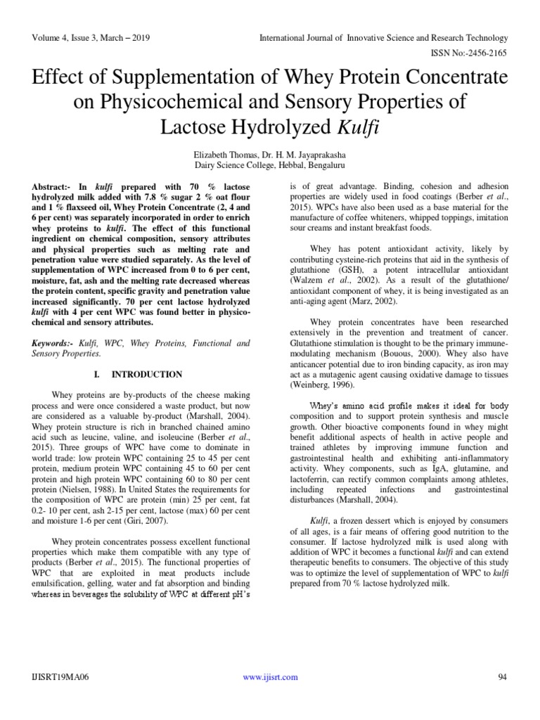 Effect of Supplementation of Whey Protein Concentrate On