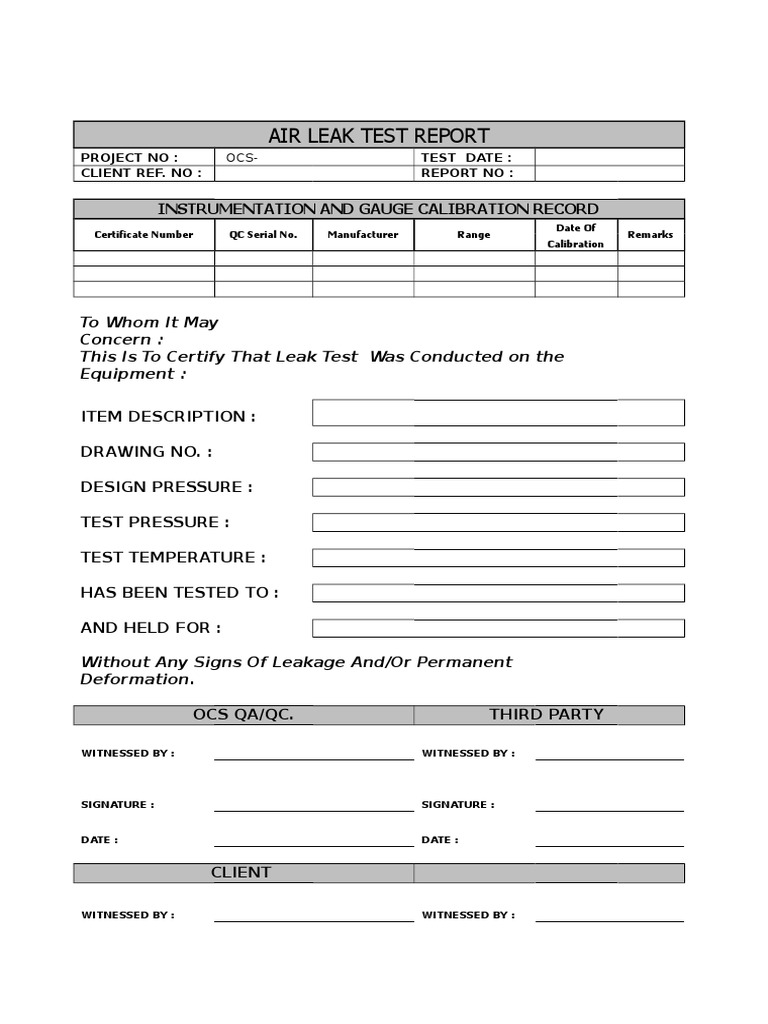 Air Leak Test Report PDF
