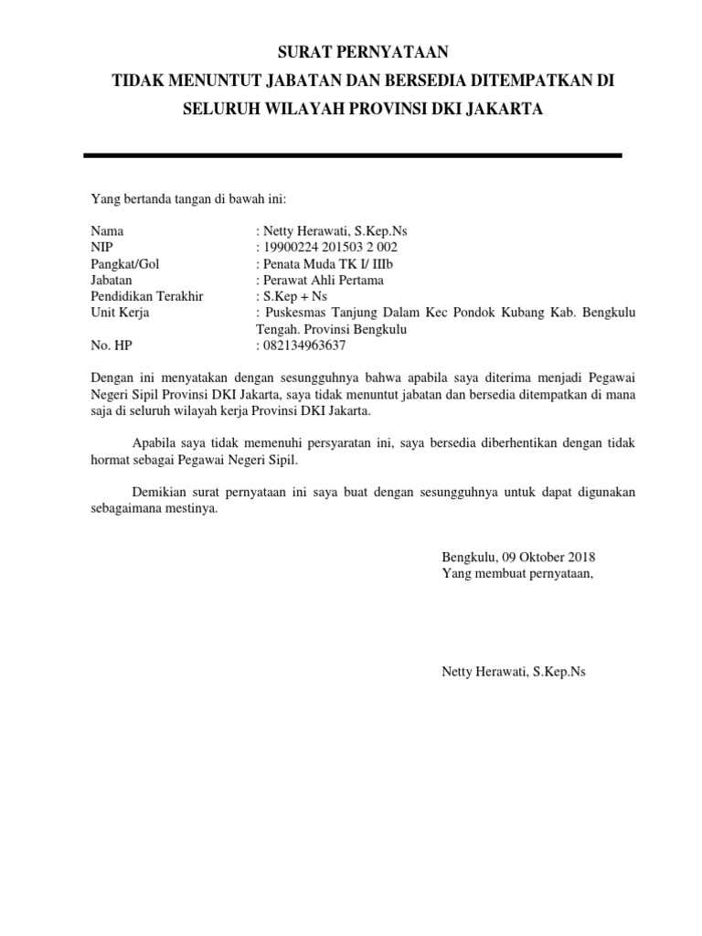 Contoh Surat Pernyataan Tidak Menuntut Jadi Pns Berbagi Contoh Surat