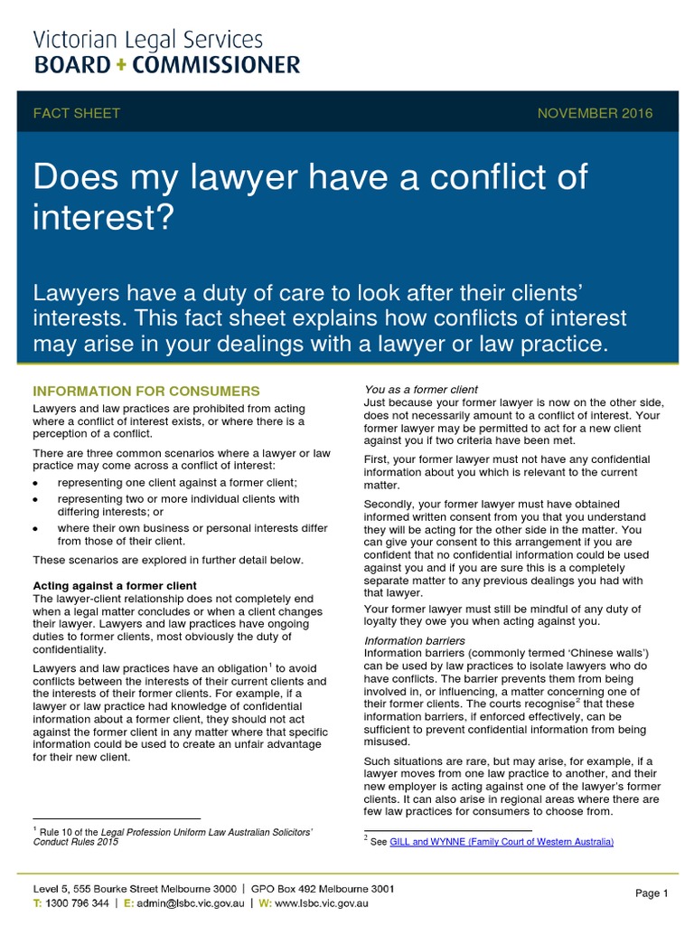 Does My Lawyer Have A Conflict of Interest? PDF Practice Of Law Lawyer