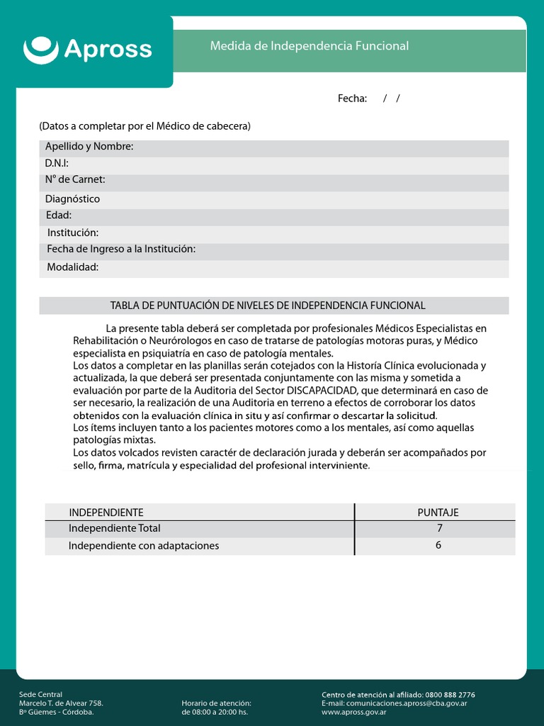 Formulario FIM PDF | PDF | Medicina | Salud y bienestar