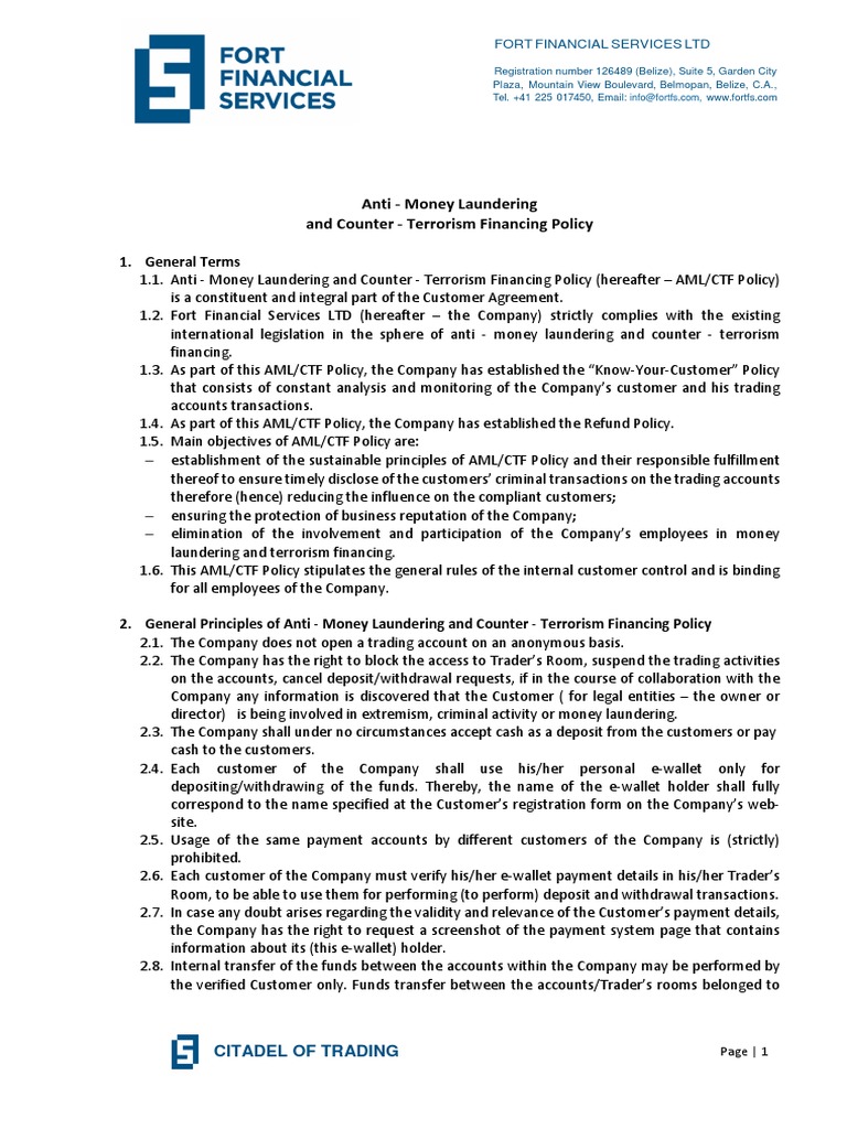 Anti Money Laundering and Counter Terrorism Financing Policy