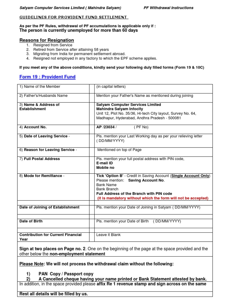 PF Withdrawal Guidelines and Forms | PDF | Personal Identification ...