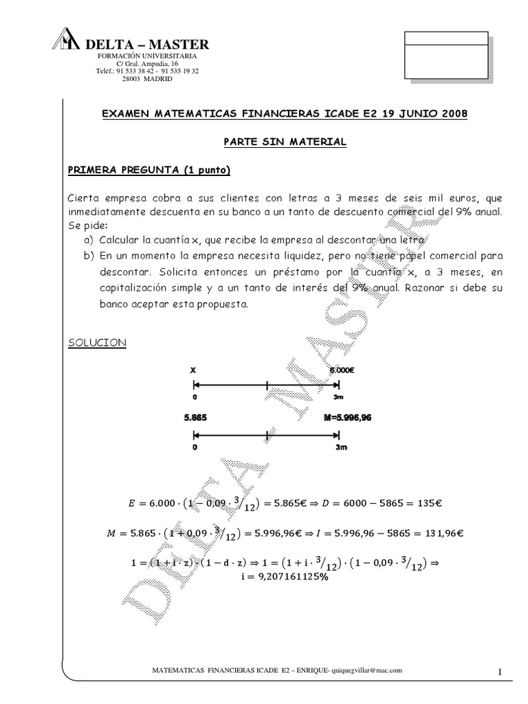 Examen de Matemáticas Financieras ICADE E2 | PDF | Finanzas Matemáticas ...