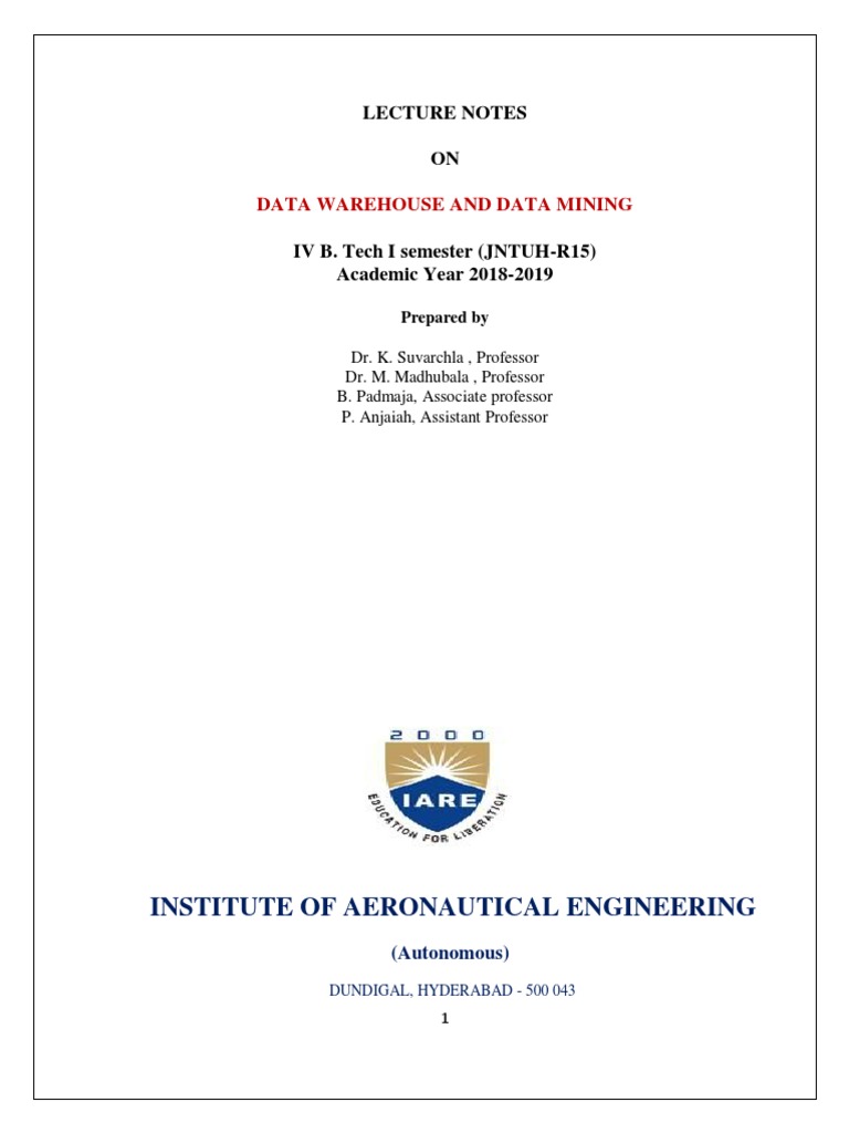 DWDM Lecturenotes PDF | PDF | Data Warehouse | Database Index