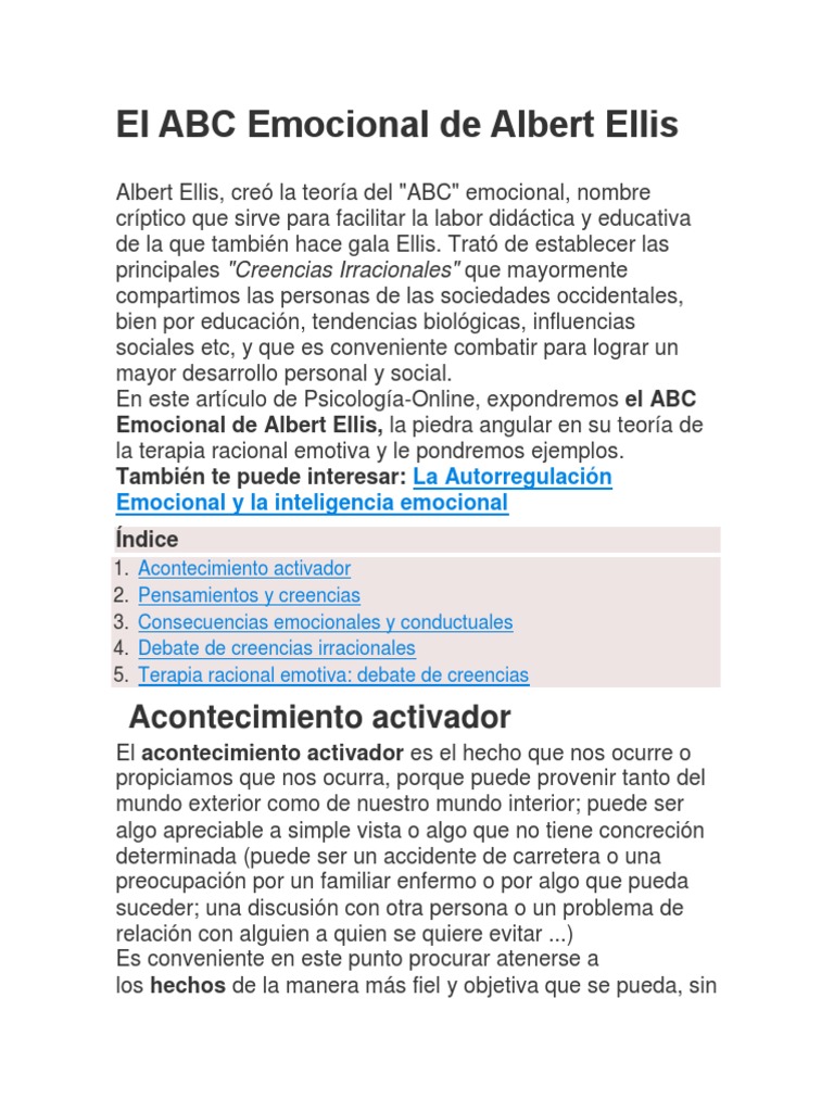 ABC Emocional de Albert Ellis: Guía Práctica | PDF | Terapia racional ...