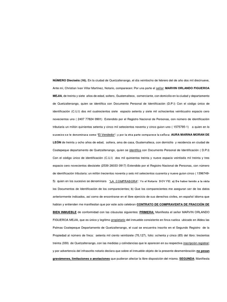 Contrato de Compraventa en Quetzaltenango | PDF | Información del ...