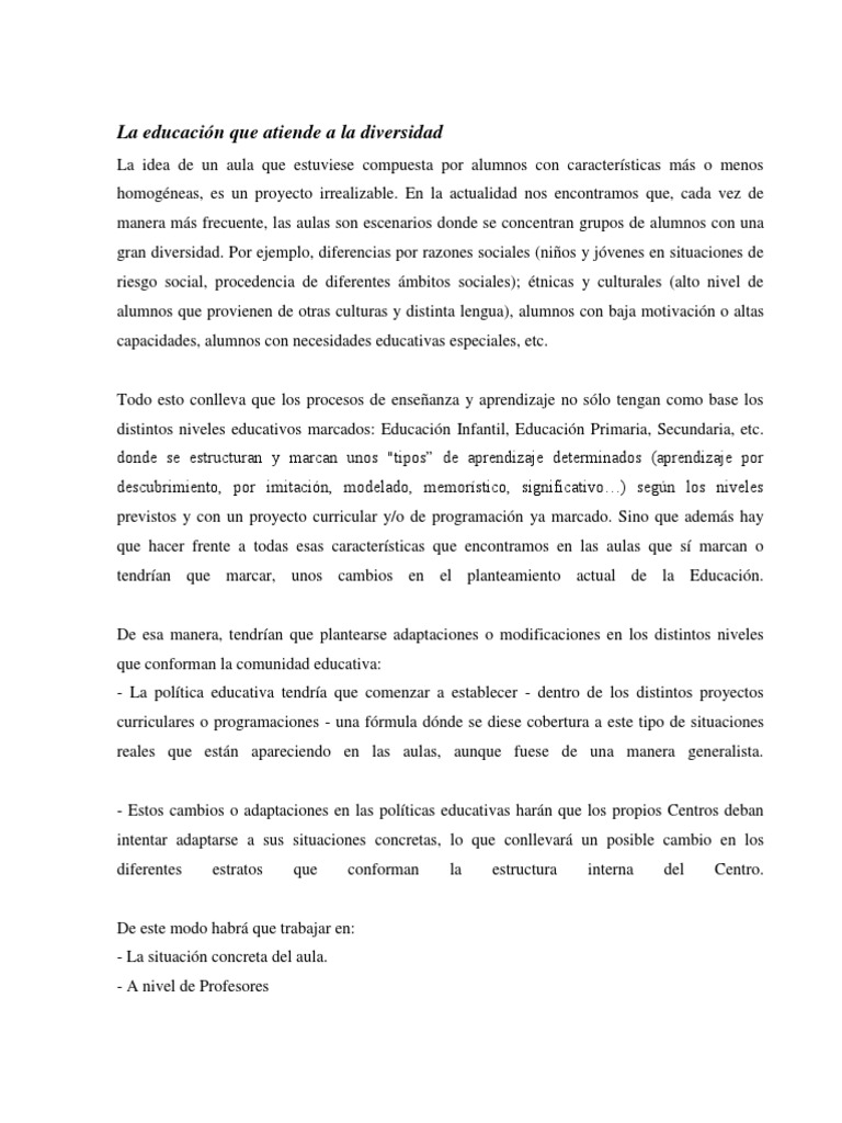 Educación Inclusiva y Diversidad Escolar | PDF | Derechos humanos ...