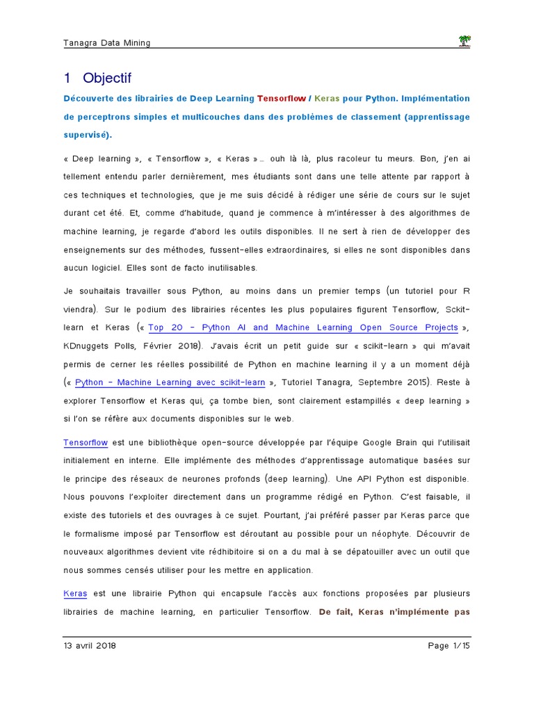 Introduction au Deep Learning avec Keras | PDF | Apprentissage ...