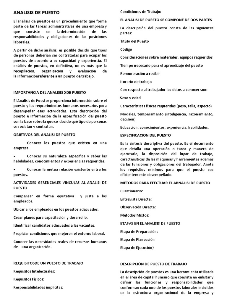 Análisis de Puestos | PDF | Reclutamiento | Gestión de recursos humanos
