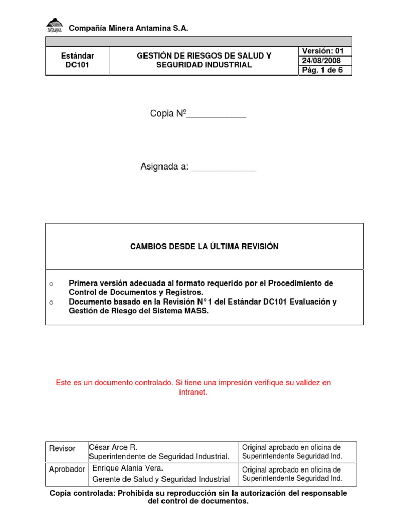 Dc101 Gestion de Riesgos de Salud y Seguridad Industrial 2008 | PDF ...