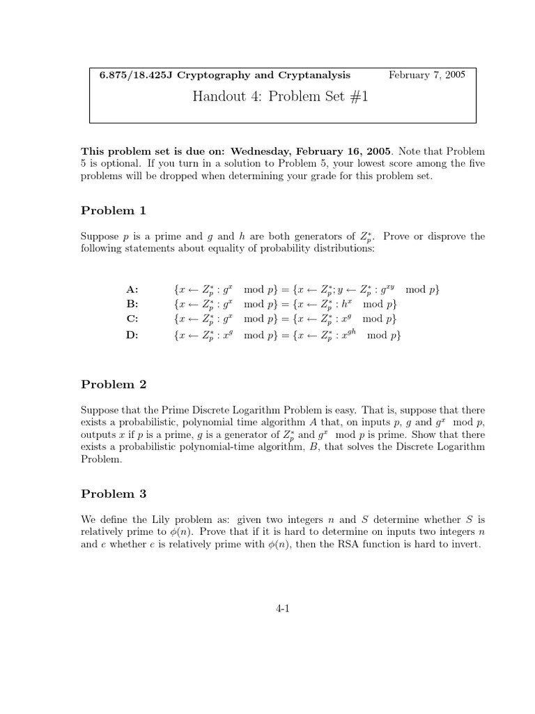 Cryptography Problem Set 1 | PDF